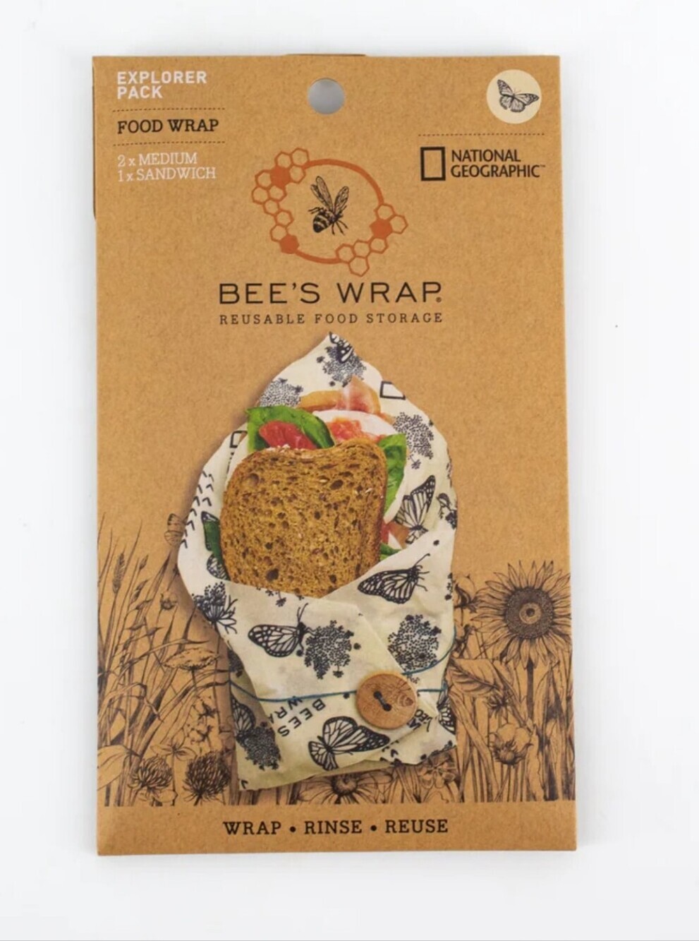 NIP, Bee's Wrap, Reusable Food Storage Wrap Explorer Butterfly Print, MSRP $ 22